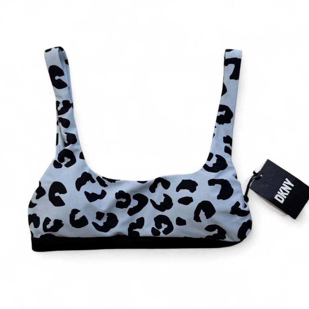 DKNY Animal Print Bikini Top Light Blue Leopard XS NWT